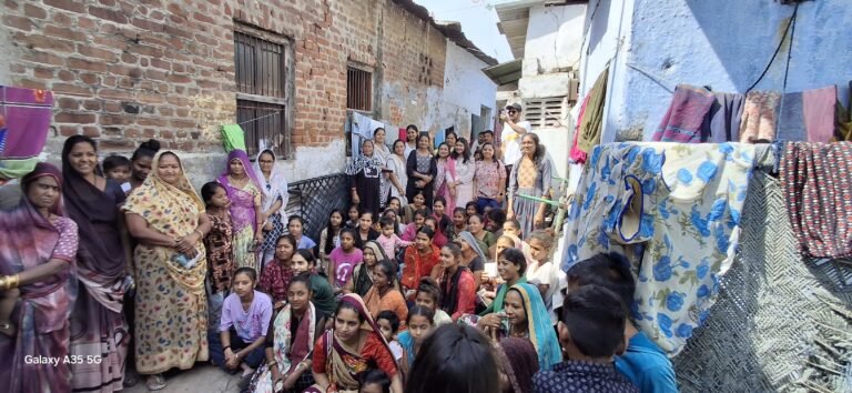 Women and girls at the sanitary pad drive in Bapunagar, Ahmedabad